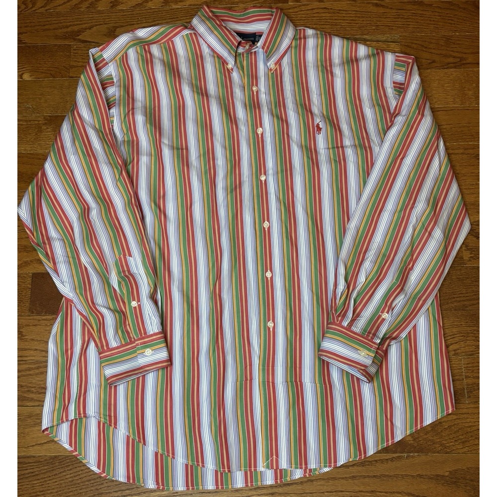 VTG Polo Ralph Lauren Mens Red Multicolor Striped Shirt Size XL Blake Colorful - Picture 4 of 7
